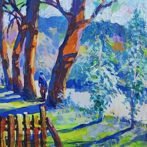 Petit sentier de peinture à l'huile, parc printanier, paysage forestier ukrainien, peinture de jardin, image originale sur carton, décor ukrainien