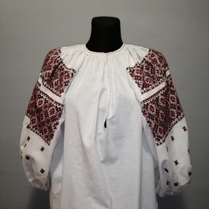 Vintage traditional Ukrainian embroidered dress Vyshyvanka Handmade embroidered shirt Embroidered folk women's shirt Homespun dress cotton image 3