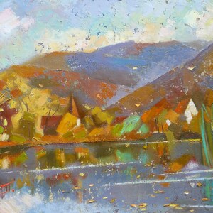 Oil painting on canvas, Mountains, River painting, Ukrainian painter, original painting, Landscape, Wall decor, kitchen decor, gift