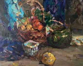 Oil painting cardboard, Autumn still life, original painting, wall decor, Home Decor, Ukrainian painter, kitchen decor