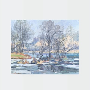 Pintura al óleo ucraniana, Un día sombrío, Pintor ucraniano, Paisaje ucraniano, Imagen original sobre cartón, Decoración ucraniana, Texturizado