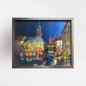 Oil painting Night Lviv painting Ukrainian painter wall home decor original painting Ukrainian decor Ukrainian cityscape painting Textured