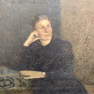 Vintage Oil painting Portrait, Woman portrait, Old lady Portrait, Woman in black, Original on canvas, Ukrainian decor, Handmade, Textured