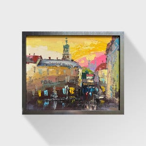 Ukrainian oil painting, Lviv Market area painting, Ukrainian painter, Ukrainian cityscape, Original picture on canvas, Ukrainian decor