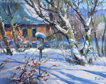 Oil painting Winter day Vyacheslav Petrovich artwork&collectibles nature painting original artwork signed artwork