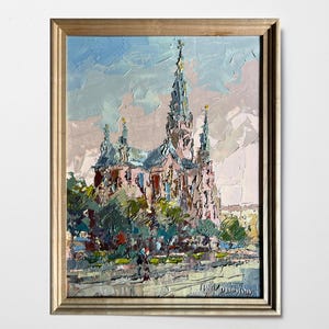 Oil painting Lviv Church of St. Olga and Elizabeth Ukrainian painter home decor original painting Ukrainian decor Framed cityscape painting