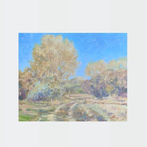 Pintura al óleo ucraniana, Un día cálido, Pintor ucraniano, Paisaje ucraniano, Imagen original sobre cartón, Decoración ucraniana, Texturizada