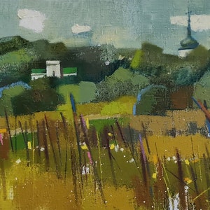 Large Abstract Oil painting Panorama our time, Abstract meadow, Tall grass, Ukrainian countryside, Original on canvas, Ukrainian decor