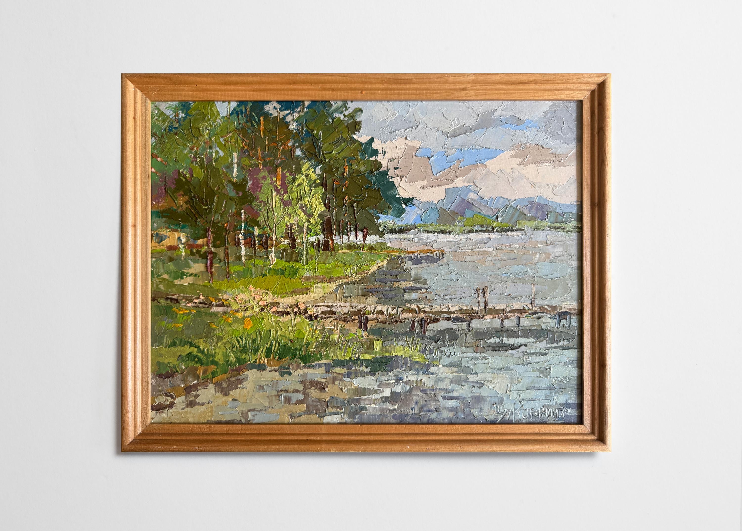 Oil painting Morning, Protected lake painting Ukrainian painter wall home decor original painting Ukrainian decor Framed landscape painting