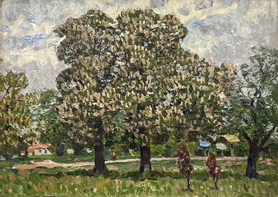 Oil Paint Spring Signed Spring Park Oil Painting: Original Nature Artwork (19.68x27.56 ...