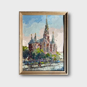 Ukrainian oil painting, Lviv Church of St. Olga and Elizabeth, Ukrainian painter, Ukrainian cityscape, Original on canvas, Ukrainian decor