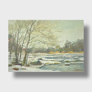 Pintura al óleo ucraniana, Rápidos del río Bug, pintor ucraniano, paisaje ucraniano, cuadro original sobre cartón, decoración ucraniana