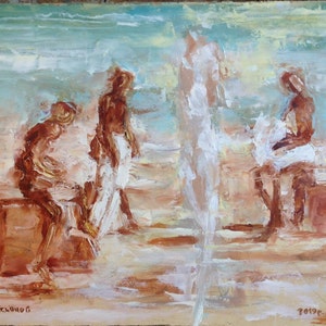 Hombres mirando la escultura pintura al óleo original hecha a mano decoración del hogar decoración de la pared decoración de la cocina regalo
