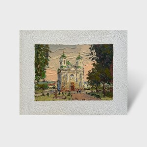 Ukrainian oil painting, Tourist town, Ukrainian painter, Ukrainian cityscape, Original picture on fiberboard, Ukrainian decor, Textured