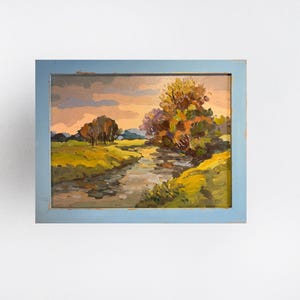 Ukrainian oil painting, Evening on the river, Ukrainian painter, Ukrainian landscape, Original picture on canvas, Ukrainian decor, Framed