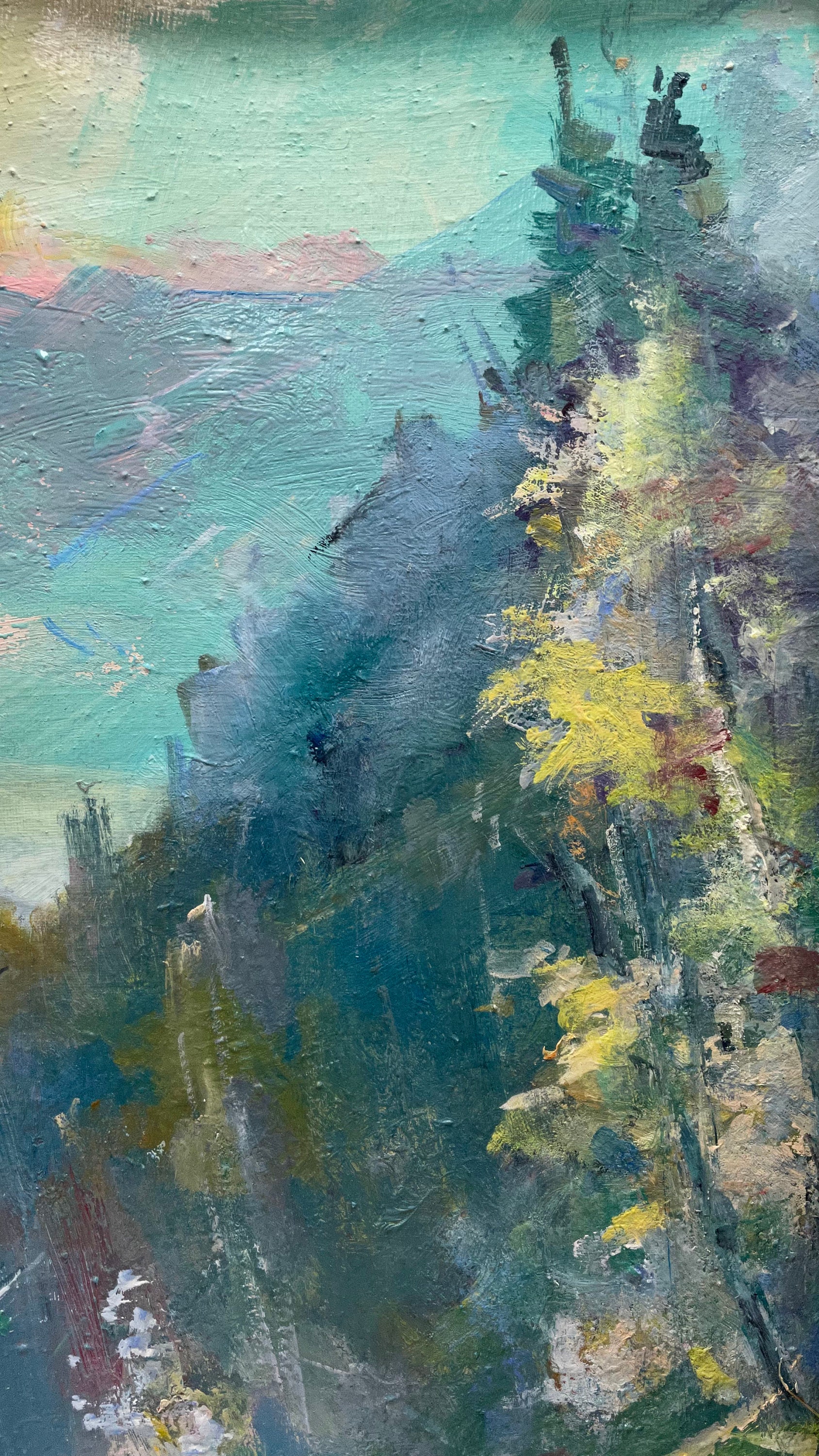 森の滝の油絵、キャンバスに描かれたオリジナル作品、ウクライナ風の