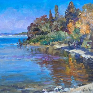 Oil painting on canvas, River, Landcape, Ukrainian painter, art&collectibles, nature painting, original artwork, signed artwork, wall decor