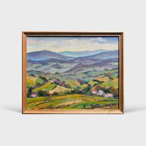 Vintage Ukrainian oil painting, Carpathian mountains, Ukrainian painter, Ukrainian countryside, Original picture on canvas, Ukrainian decor