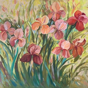 Pintura al óleo de bodegón de lirios, parterre rural, bodegón floral, ramo de flores, original sobre cartón, decoración ucraniana, texturizado