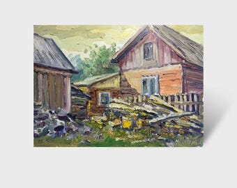 Pintura a óleo original, arte moderna, pintura de paisagem, pequena arte de parede, arte em painel de fibra, decoração de sala de estar, arte ucraniana, arte impressionista