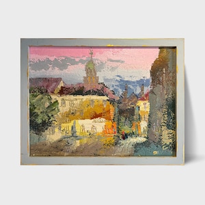 Oil painting Lviv market square painting Ukrainian painter wall home decor original painting Ukrainian decor Framed cityscape painting