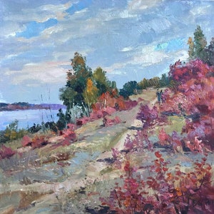 Oil painting on canvas, Autumn, Nature painting, Ukrainian painter, art&collectibles, riverscape painting, original artwork, signed artwork