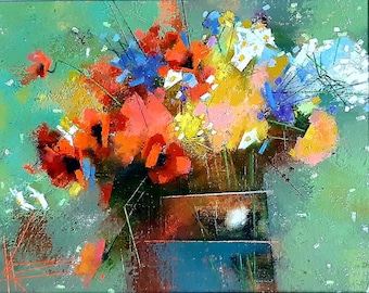Oil painting Flowers present Oksana Kyrylenko home decor original painting kitchen decor art work