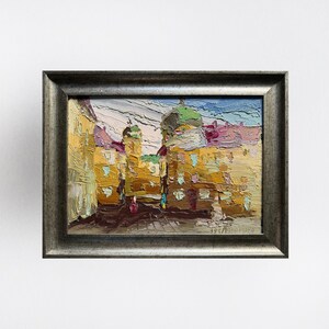 Ukrainian oil painting, Lviv market square painting, Ukrainian painter, Ukrainian cityscape, Original picture on cardboard, Ukrainian decor