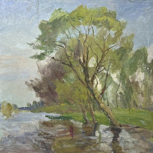 Oil painting Willows over the river artwork collectibles nature painting original artwork signed artwork