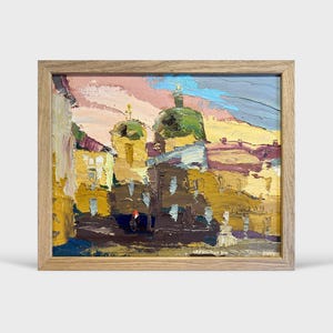 Oil painting Lviv market square painting Ukrainian painter wall home decor original painting Ukrainian decor Framed Lviv cityscape painting