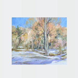 Pintura al óleo ucraniana, Pintura de invierno, Pintor ucraniano, Paisaje ucraniano, Imagen original sobre cartón, Decoración ucraniana, Texturizada