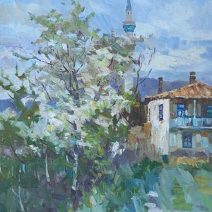 Oil painting on canvas, Spring, Blooming, Ukrainian painter, original painting, wall decor, Home Decor, kitchen decor