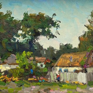 Oil painting village landscape painting Ukrainian painter home decor original painting kitchen decor art work wall decor