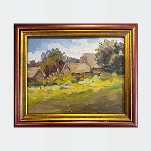 Ukrainian oil painting, old hut painting, Ukrainian painter, Ukrainian countryside, Original picture on canvas, Ukrainian decor, Framed