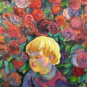 Pintura a óleo ucraniana, retrato de menino, pintura de gênero, retrato ucraniano, imagem original em tela, decoração ucraniana, texturizado