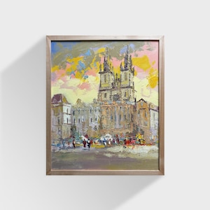 Ukrainian oil painting, City of Prague painting, Ukrainian painter, Prague cityscape, Original picture on canvas, Ukrainian decor, Textured