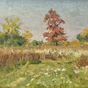 Oil painting Autumn meadow artwork collectibles nature painting original artwork signed artwork