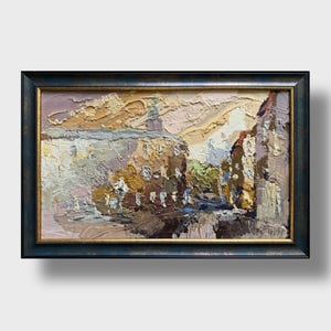Ukrainian oil painting, Lviv market square, Ukrainian painter, Ukrainian cityscape, Original picture on canvas, Ukrainian decor, Framed