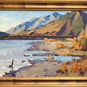 Vintage painting, Ukrainian painting, Autumn, Mountain landscape, original on cardboard, Ukrainian decor, Textured