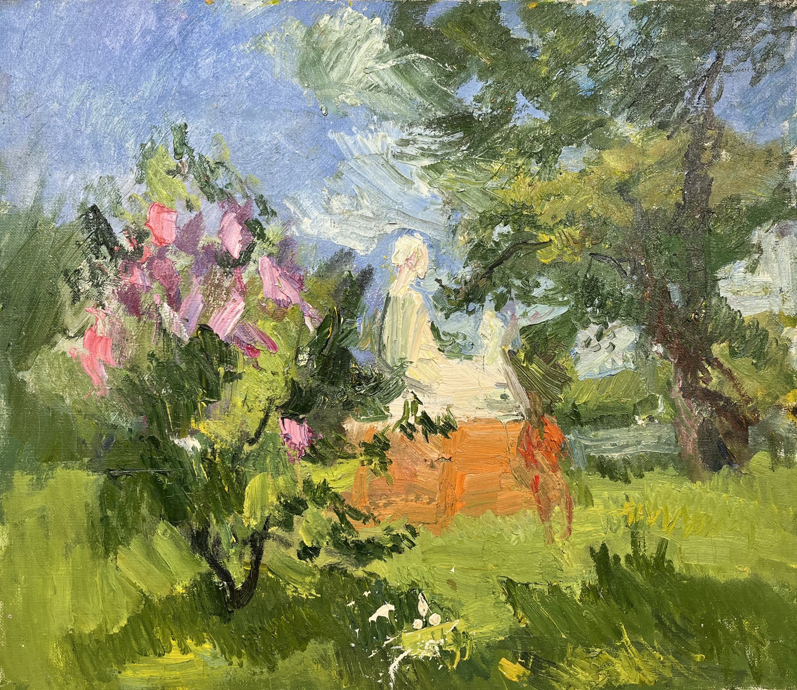 油絵 絵画 【ライラック】 油絵 ライラックの茂みのアートワーク 収集品 自然画 オリジナル