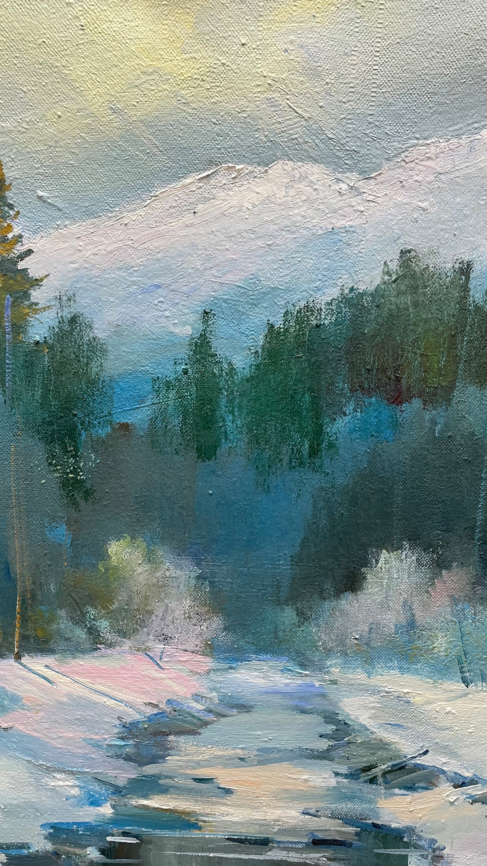 River in National Winter Forest Oil Painting, Original Artwork on ...