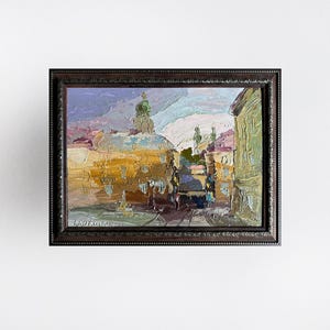 Ukrainian oil painting, City of Lviv painting, Ukrainian painter, Ukrainian cityscape, Original on cardboard, Ukrainian decor, Textured