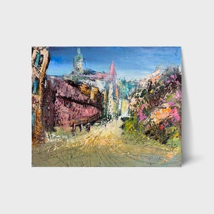 Vintage Oil painting Lviv street painting Ukrainian painter home decor original painting Ukrainian decor Framed Ukrainian Cityscape painting