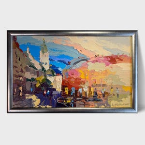 Oil painting Lviv market square painting Ukrainian painter wall home decor original painting Ukrainian decor Framed cityscape painting