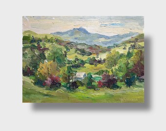 Pintura a óleo original, arte moderna, pintura de paisagem, pequena arte de parede, arte em tela, decoração de sala de estar, arte ucraniana, arte impressionista