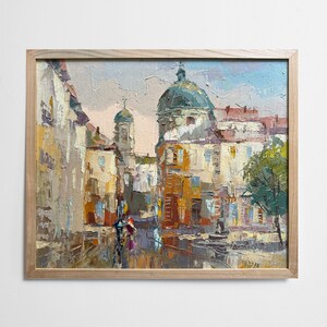 Dipinto ad olio Città di Leopoli dipinto Pittore ucraino decorazione murale per la casa dipinto originale decorazione ucraina dipinto paesaggio urbano ucraino Incorniciato