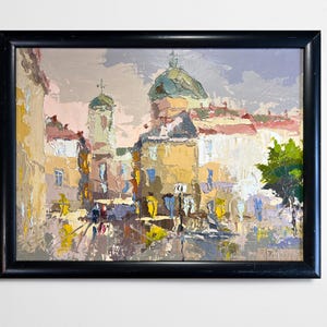 Oil painting Lviv market square painting Ukrainian painter wall home decor original painting Ukrainian decor Framed Lviv Cityscape painting