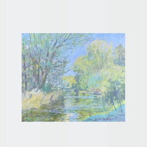 Pintura al óleo ucraniana, Mañana, Pintor ucraniano, Paisaje ucraniano, Imagen original sobre cartón, Decoración ucraniana, Pintura texturizada