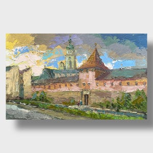 Ukrainian oil painting, Lviv Bernardine monastery, Ukrainian painter, Ukrainian cityscape, Original picture on canvas, Ukrainian decor