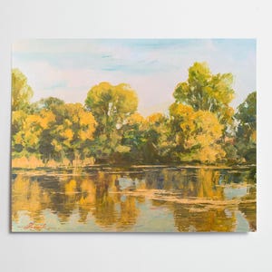 Peinture à l'huile près du lac, peintre ukrainien, décoration murale murale, peinture originale, photo de décoration ukrainienne sur carton, peinture de paysage texturé
